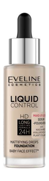 Eveline Liquid Control HD Mattifying Drops Foundation Жидкая тональная основа для лица с ниацинамидом | 010 Light Beige